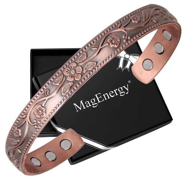 MagEnergy Copper Magnetic Bracelet for Women, 99.99% Pure Copper Cuff Bangle with 3500 Gauss Magnets, Adjustable Brazaletes with Jewelry Box (Copper)