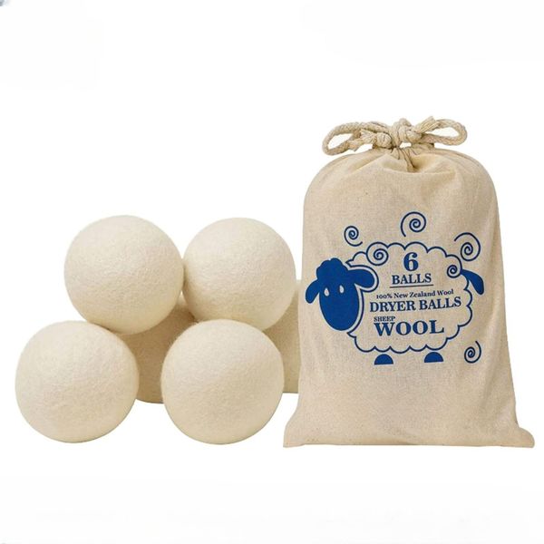 Wool Dryer Balls - New Zealand Wool 6 Pack with Free Cloth Bag - 75mm Extra Large Dryer Balls are Premium Natural Fiber Fabric Softener, Reusable, Reduce Wrinkles and Reduce Drying Time on Clothes - Perfect Alternative to Plastic Balls or Liquid Fabric So