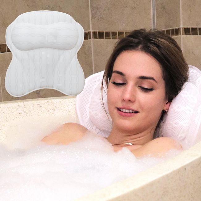 Luxury Bath Pillow for Tub - Non-Slip and Extra-Thick, Head, Neck, Shoulder  and Back Support. Soft and Large Comfort Bathtub Pillow Cushion Headrest