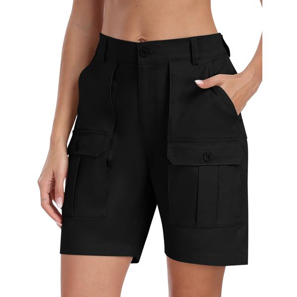 MoFiz Wandershorts Damen Sommer Bermuda Shorts Baumwolle elegant Trekking Cargohose Schwarz XXL