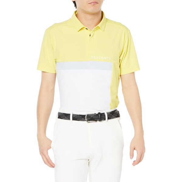 Descente DGMVJA04 Men's Short-Sleeve Shirt, Sweat Absorbent, Quick Drying, UVCUT, UPF50+ Stretch, ECO Recycled, Golf, YL00 (Yellow)