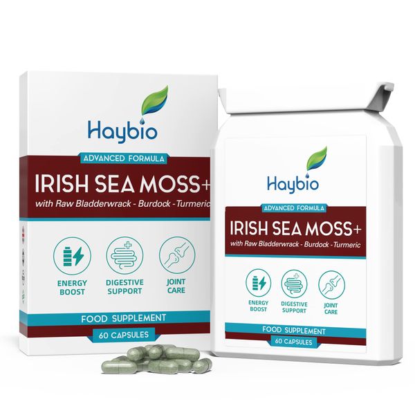 Organic Sea Moss Capsules - Burdock Root, Irish Moss and Bladderwrack Capsules - Immune System, Gut Cleanse & Thyroid Supplement - 60 Irish SeaMoss Pills with All-Natural Sea Moss Powder Dr Sebi