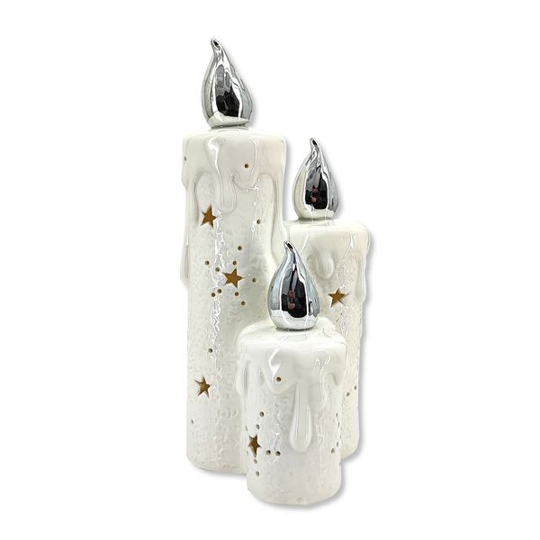 DARO DEKO Ceramic Candles with LED White Silver 27 cm