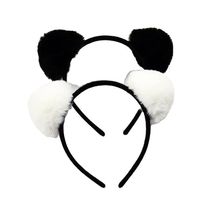 UUYYEO 2 Pcs Furry Pom Ball Headband Fluffy Panda Ears Hairhoop Pom Pom Hair Band Hair Hoop Cute Animal Ears for Girls and Women