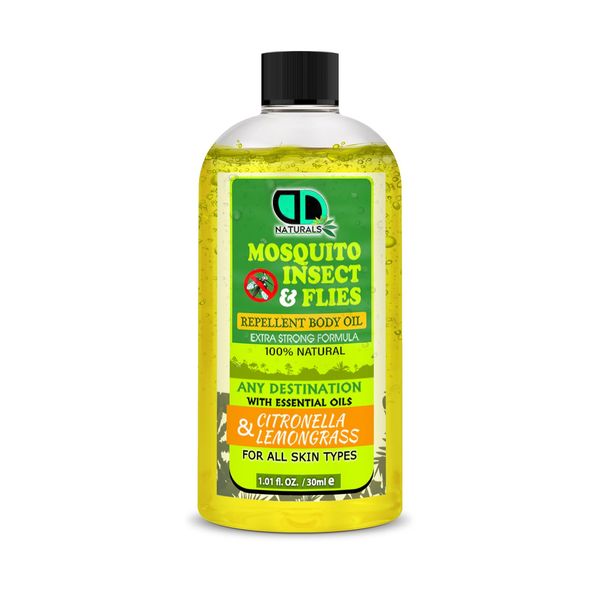 30ml | 100% Natural Mosquito, Insect & Flies Repplent Body Oil with Citronella & Lamongrass Essential Oils, for All Body Types