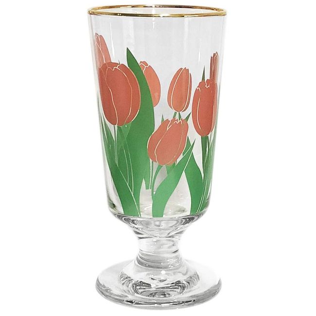 Outlet Retro Glass, Little Daisy, Tulip with Legs, Tumbler, Illustration, Gold Plated Edge, Glass, Cup, Goblet, Floral Pattern, Stylish, Cute, Korean Style, Scandinavian Style, Heat Resistant, Tableware (Tulip)