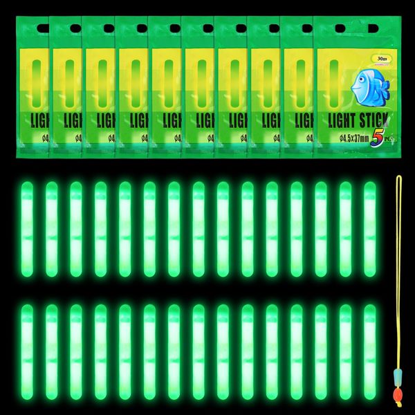 MONCAP 50 Stück Angeln Knicklichter Angelruten Leuchtstäbe Angel-Leuchtstäbe 4.5x37mm Glow Sticks Nachtfischen Fluoreszierendes Fishing Float Lichter Angelzubehör für Nachtfischen Karpfen Anfänger