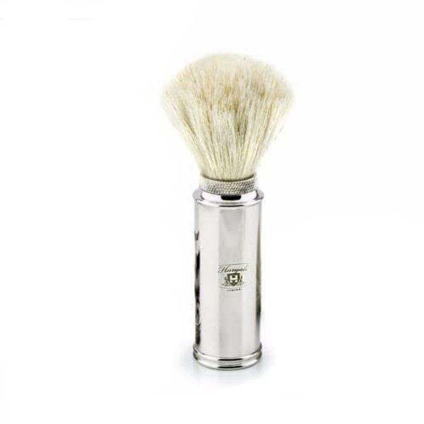 Men's Travel Shaving Brush with White Badger Hair in Stainless Steel Handle. Portable During Travel.