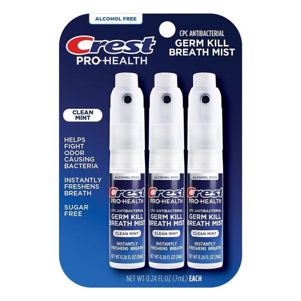 (3-pack) Crest ProHealth Germ Kill Breath Mist Clean Mint Spray 0.24 Fl Oz New