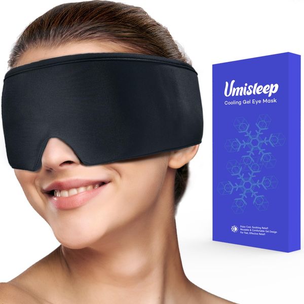 Umisleep Cooling Eye Mask, Soft Cold Sleep Mask for Dry Eyes, Reusable Gel Eye Cover Ice Pack, Eye Compress with Cold Therapy, Soothing Headache, Dark Circles, Puffy Eyes, Migraines, Black