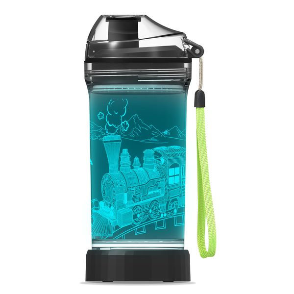 OkiyiD Kids Water Bottle with Train Design 3D Glowing LED Light-Tritan BPA Free,Perfect for Back-to-School Season, Girls, Boys, Kids, Holiday Camping, Picnic Gifts - 14 oz Travel Mug