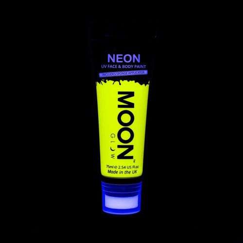 Moon Glow Supersize 75ml Neon UV Face & Body Paint - Intense Yellow - with sponge applicator