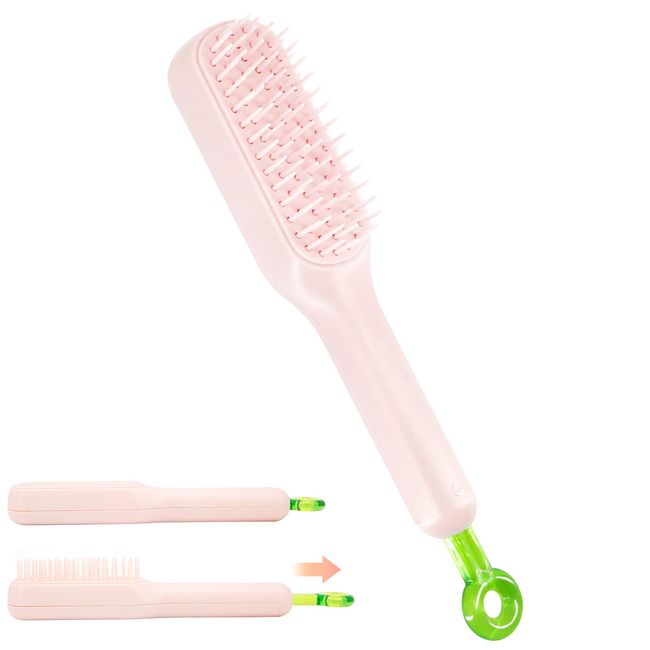 Self Cleaning Hair Brush One Pull Clean Massage Comb Anti Static Hair Comb Hairbrush for Women Soft Hair Combs Hairbrushes for Long Short Wavy Straight Hair (Pink)