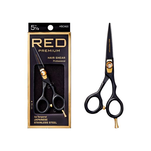 Red by Kiss Premium Artisan Professional Hair Shears, Ice Tempered Japanese Stainless Steel Scissors, Sharp Blades for Precise Cutting, Ergonomic & Adjustable Tension Screw (Straight, 5.5in)