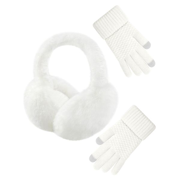 Senker Fashion Winter Ear Muffs for Women Faux Fur Warm Earmuffs Cold Weather Fluffy Ear Warmers Foldable Ear Covers Headband