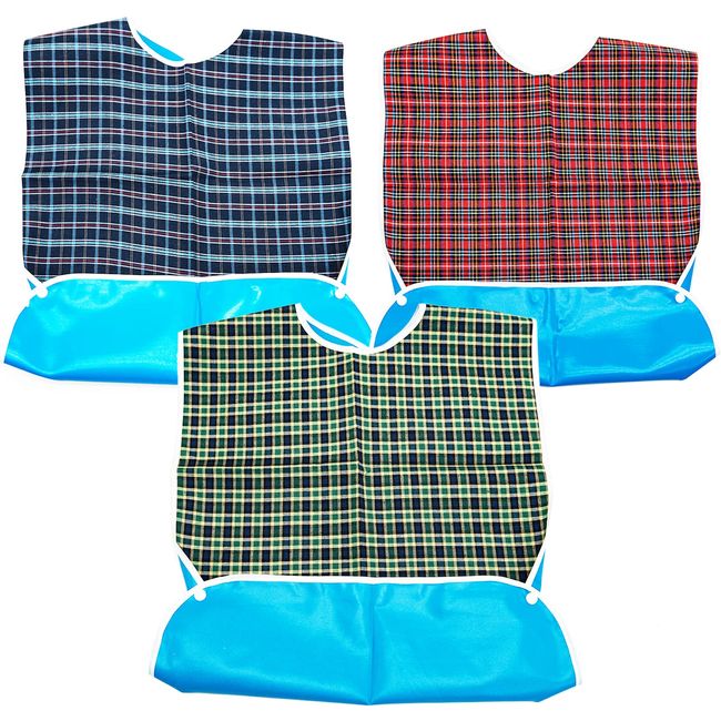 Adult Bibs, Adult The Eldly Bib Adult Washable Dining Bibs for Elderly, 3 Pack,Red,Green,Blue