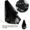 FRCOLOR Black Wedding Veil Long Lace Veils Embroidered Veil Wedding with Comb for Halloween,Party