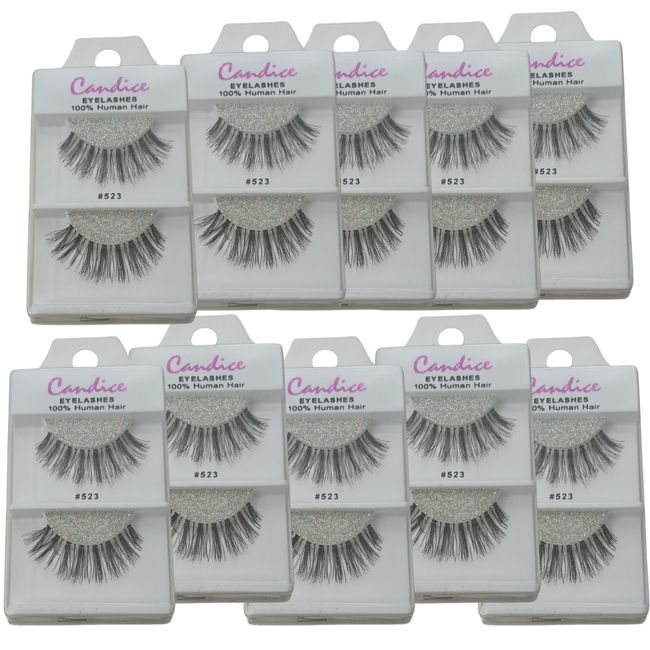 10 Pairs Eyelashes False, Hand Made, 100% Natural Human Hair, Candice # 523 -New