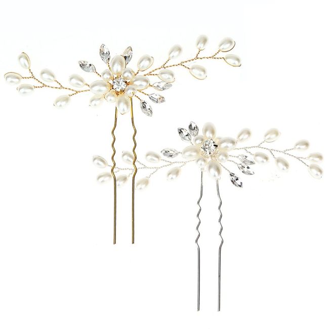 2 Stück Braut Haarschmuck Blume Haarnadeln Hochzeit Kopfschmuck mit Perlen Braut Haarschmuck für Frauen Damen und Mädchen(No.20)