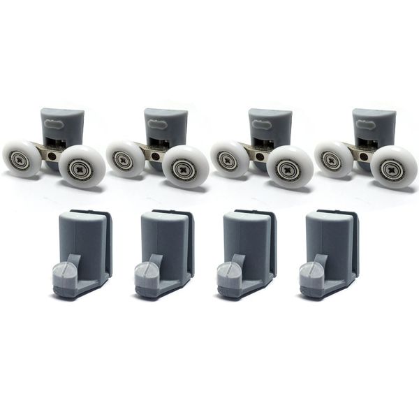 Smooth 4x Twin Top Double 4x bottom hooks Shower Door Rollers/Runners 25mm wheels Diameter