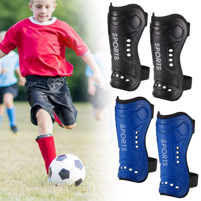 JIZZU 2 Paar Schienbeinschoner Kinder, Leichte Hochfeste Schienbeinschützer Fußball, Jugendgrößen Kind Fußball Shin Pads für Jungen Mädchen,umfassender Schutz(Blau & Schwarz)…