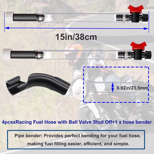 Taiss 4PCS Racing Fuel Jug Hose with Ball Valve & 2 Benders,14 Inch Fuel Filler Hose for LC2 Jugs Gas Can Spout Replacement Gas Tank Filler hose Suitable for 5.5 Gallon Vp Jugs