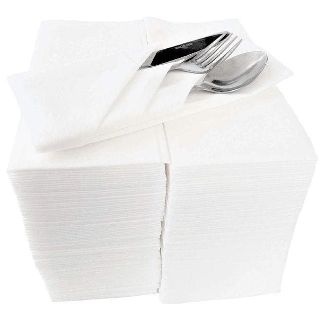 KITCHEN NOBLE Linen Feel Disposable Guest Hand Towels - Luxury Single Use Dinner Napkins - Soft, Absorbent & Lint Free - Ideal For Bathroom, Kitchen, Dining Table, Parties, Weddings & Events (200 Ct)