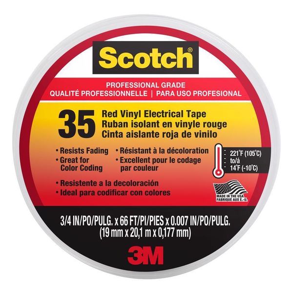 Scotch Vinyl Electrical Tape, Red, 3/4"x66ft, 10Pack, Insulating, Flame Resistan