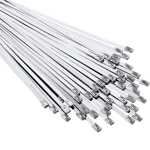 Cable Ties 50 Pieces, Arespark 0.18 x 11.8 inches (4.6 x 300 mm), SUS304 Stainless Steel Band, Excellent Heat Resistance, Weather Resistant, UV and Chemical Resistance, Exhaust Reel, Cable Tie, Fence