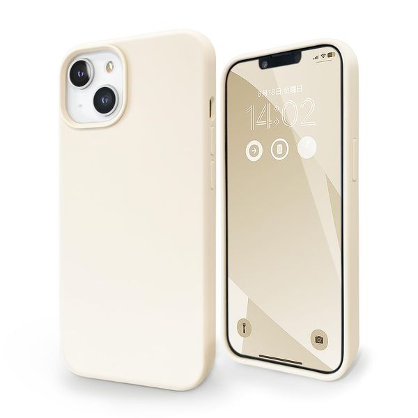 MINTY iPhone 14 Case, iPhone 13 Case, Compatible with Both Models, Silicone, Shockproof, Anti-Fingerprint, Ecru