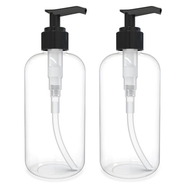 BRIGHTFROM Empty Lotion Pump Bottles 8 Oz, Refillable Plastic Containers, BPA-Free PETE1, Clear, Great for - Soap, Shampoo, Lotions, Liquid Body Soap, Creams and Massage Oil's (Pack of 2, Black)