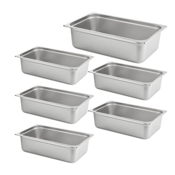 HECMAC 6 Pack Anti-Jam Hotel Pans, Full Size 6 Inch Deep, Commercial Stainless Steel Chafing Steam Table Pan, Catering Storage Metal Food Pan