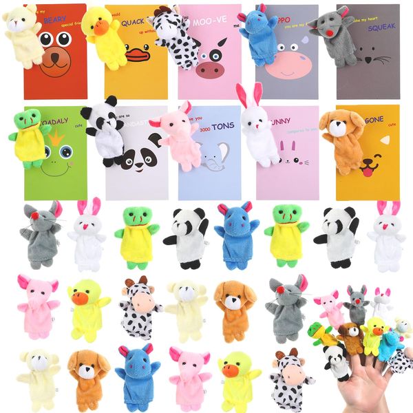 BILLMOSS Valentines Day Gifts for Kids - 20 Pack Valentines Cards with Finger Puppets Plush Animal Toys for Kids School Gift Exchange Classroom School Gift Exchange Prize Rewards Party Favors