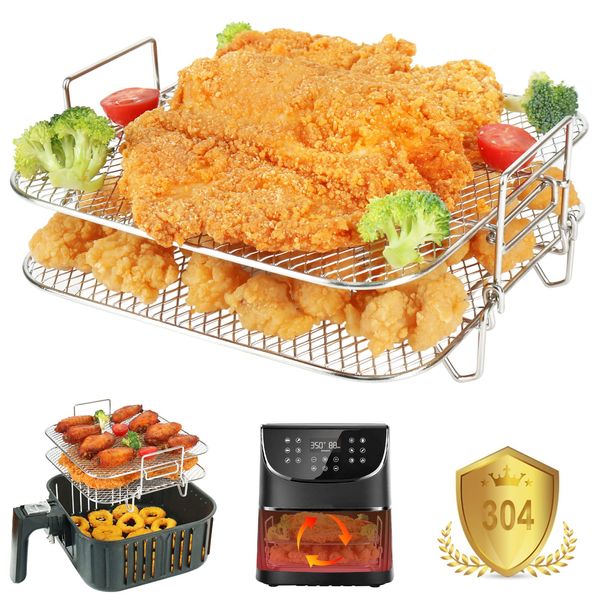 YQL Air Fryer Rack for Cosori 5.5L, Upgraded 2 Layers Square Air Fryer Accessories Grill Rack/Shelf/Dehydrator Rack for Gourmia 6.7L,Tefal 6.2-6.5L,Instant Vortex Plus 8.5L Air Fryer and Tower Oven