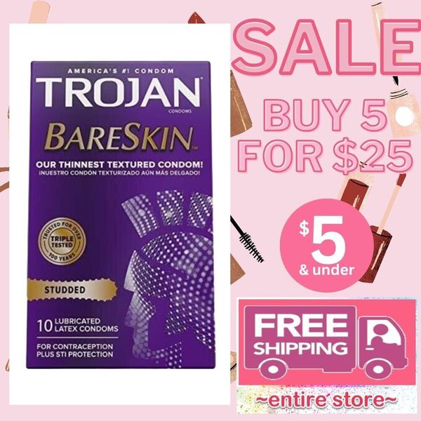 TROJAN Studded BareSkin Lubricated Latex Condoms 10ct[Buy 5 for $25 & FREE SHIP]