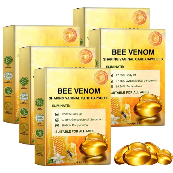 Bee Venom Capsules 5 Box Vaginal Capsules, Bee Venom Vaginal Capsules, Bee Venom Natural Slimming Capsules, Firming and Care Vagina,Revert to Tight and Tender State and Removes Odor