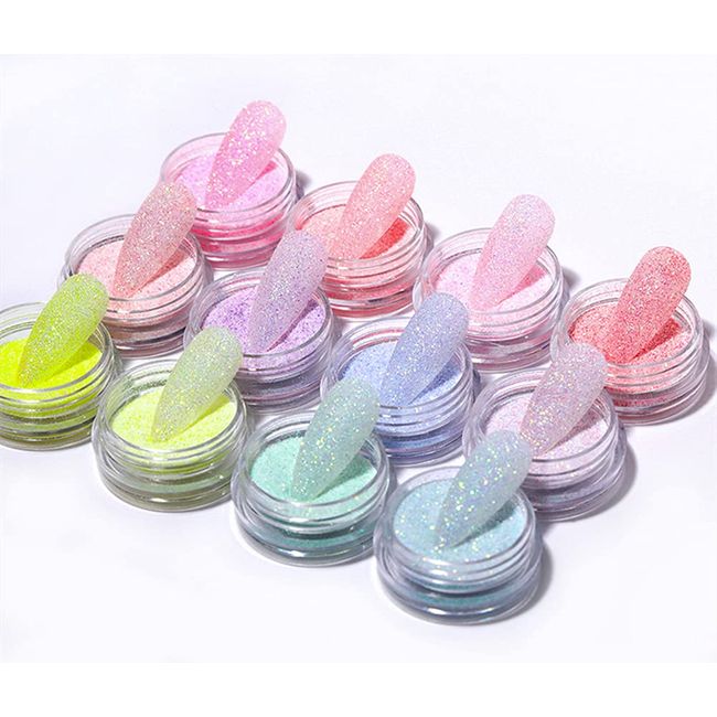 12 Colors Caddy Color Nail Glitter Powder Sugar Like Nail Glitter Hologram Set