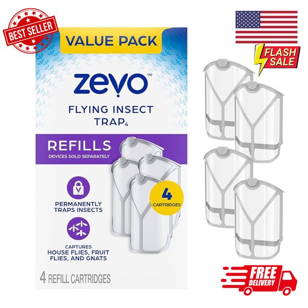 Zevo Flying Insect Trap Fly Trap Refill Cartridges Twin Pack 4 Cartridges NEW US