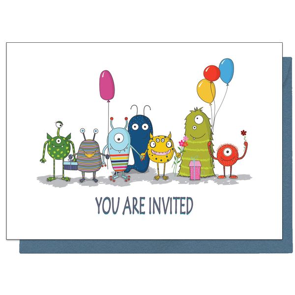 the lazy panda card company 20 Eco Friendly Monster Birthday Invitations for Children (With Blue Envelopes)