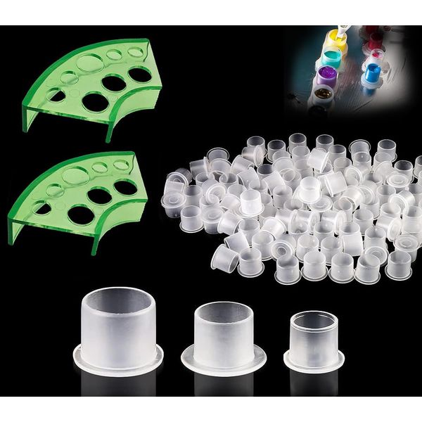 Coppe per Tatuaggi con Inchiostro, 300 Pcs Tattoo Ink Cups Tappi Tattoo Ink Caps Tazze di Inchiostri, Coppe Vasi Pigmento Forniture, per Inchiostro a Pigmento Grande con Base Bianca (B-Coppe per Tatuaggi)