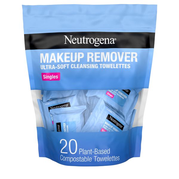 Neutrogena Makeup Remover Cleansing Towelette Singles, Daily Face Wipes To Remove Dirt, Oil, Makeup & Waterproof Mascara, Individually Wrapped, 20 Count