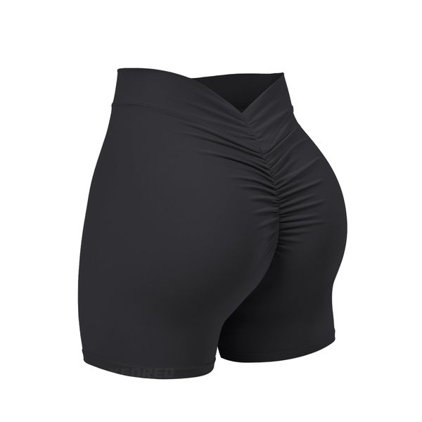 YEOREO Daze Workout Shorts Womens Scrunch Butt Gym Shorts for Women V Back Booty Butt Lifting Biker Compression Spandex Yoga Shorts Black Medium