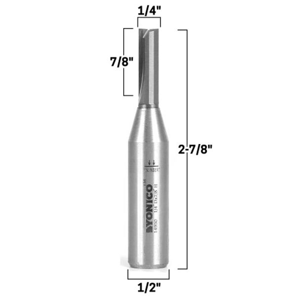 1/4" Diameter Solid Carbide Insert Straight Router Bit 1/2" Shank Yonico 14950