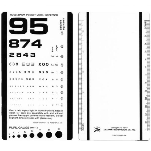 Grafco Eye Chart, 14" Distance Acuity Test, Rosenbaum Pocket Vision Screen Card