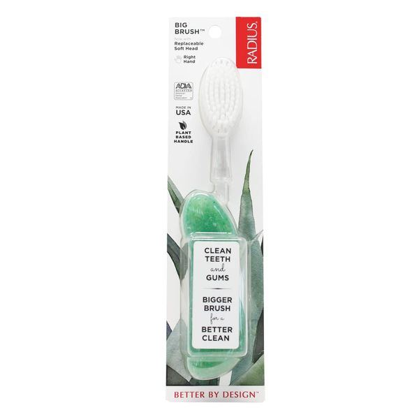 RADIUS Toothbrush Big Brush with Replaceable Head, Right Hand Soft Soda Pop Eco-Grind, 1 Unit, BPA Free and ADA Accepted, Designed to Clean Teeth and Reduce The Risk of Gum Disease