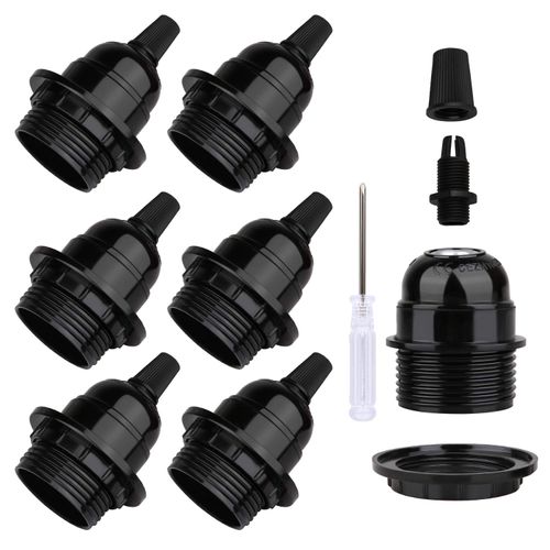 Zevnico 6 Pcs Vintage E27 Lamp Holder, Black Bakelite Edison Screw E27 Lampholder, External Thread Retro Style E27 Light Bulb Holder, DIY Pendant Socket (Black-Pack of 6)