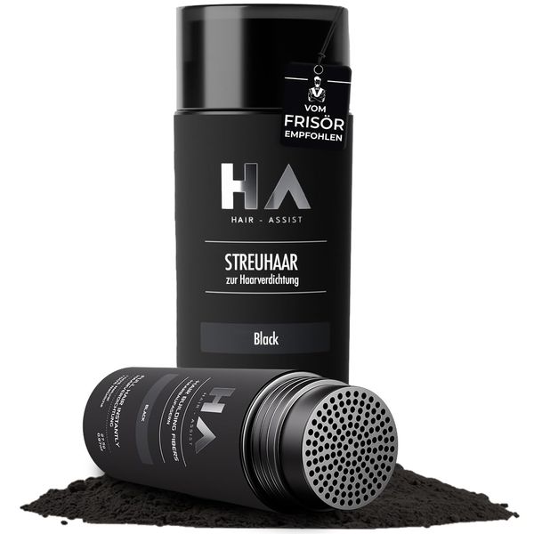 Hair-Assist Streuhaar für sekundenschnelle Haarverdichtung [27,5g] Schütthaar - Haarverdichter kaschiert effektiv Haarausfall - von Friseuren entwickelt & empfohlen (Schwarz, 27,5 Gramm)
