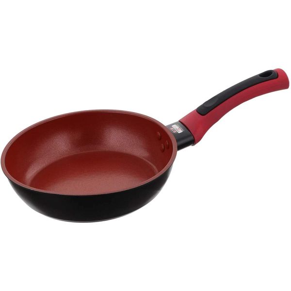 Bestco ND-4451 Red Frying Pan, 7.9 inches (20 cm), Delicious Sign, Induction Compatible, Can See Suitable Temperature