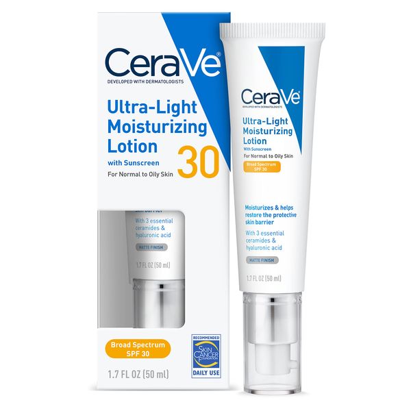 CeraVe Moisturizing Lotion SPF 30| Sunscreen and Face Moisturizer with Hyaluronic Acid & Ceramides | Oil Free | 1.7 Ounce