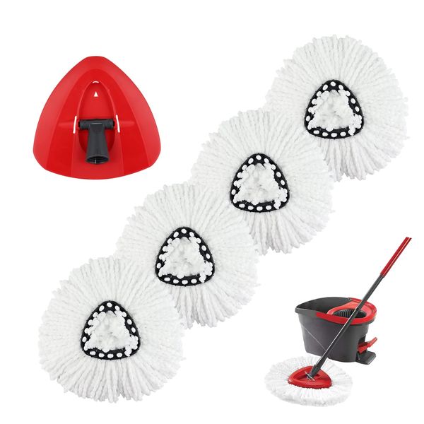 Spin Mop Refill Ersatz Kopf und Basis Kompatibel mit Ocedar und Vileda EasyWring 2-in-1 Turbo Mop Mikrofaser Mop Pads für Dreieck Spin Mop waschbar und wiederverwendbar(4 Pack)